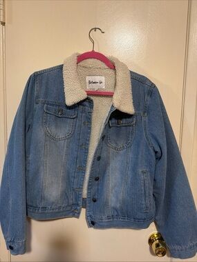 Between Us Women's Light Blue Denim Sherpa-Lined Jacket
